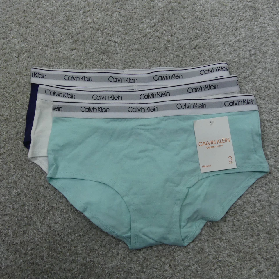 Calvin Klein Underwear Girls Extra Large 14/16 Blue White Hipsters 3 Pairs - Image 1 of 4