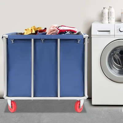 Blue Commercial Laundry Cart With Wheels Laundry Cart For Home Hotel Flexible - Image 1 of 4