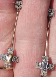 18k/14k WG 0.83 Cts Diamond Drop Earrings, Vintage Custom Made Screw Backs - Picture 1 of 14