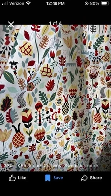 "4 paneles de cortina IKEA Rodarv patrón de arte popular sueco 57 X 98"" lazos atados hacia atrás" Foto 1 de 4