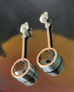 SELTENE KAUNIS KORU FINNLAND VINTAGE MODERNIST RAUCHTOPAS STERLINGSILBER OHRRINGE - Bild 1 von 14