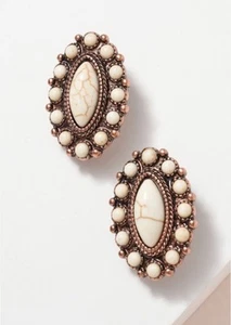 Western clip on 1 1/4" rose and white stone marquise earrings - Foto 1 di 2