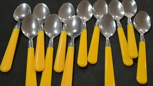 MID CENTURY MODERN 12 YELLOW SET OF SOUP SPOONS EXCELLENT CONDITION - Picture 1 of 1