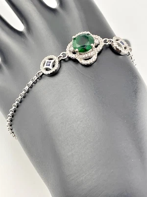 PULSERA ESPINELA NUDO AMOR CIRCONITA VERDE REDONDO 9MM PLATA ESTERLINA 925 FIRMADA 7-8" 1693 Foto 1 de 4
