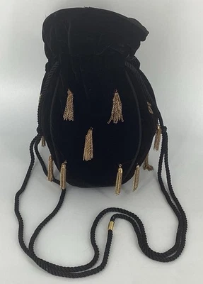 Cartera Vintage Terciopelo Cordón Gótico Romántico Adrienne Vittadini Borlas Bolso Foto 1 de 4