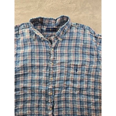 Camisa Ralph Lauren de Lino para Hombres 3XB Cuadros Manga Corta Bolsillo con Botones *Leer Foto 1 de 4