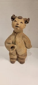 Clay Sculpture Chinese Person Figurine Statue Handmade Asian Oriental Art 8" H - Picture 1 of 7