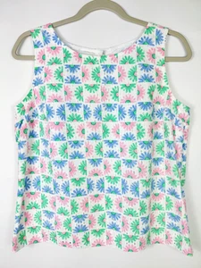 Top Talbots MP ricamato occhiello floreale rosa blu verde senza maniche cotone - Foto 1 di 9