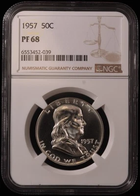 Medio dólar Franklin 1957 a prueba 50c certificado por NGC PF68 Foto 1 de 2