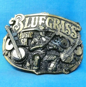 Bluegrass Music USA Belt Buckle Fiddle Banjo Vintage 1982 TGABC .XTT349 - Picture 1 of 6