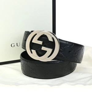 GUCCI Interlocking G Guccissima Signature Belt Size 32 Leather BK SHW 37YG338 - Picture 1 of 11