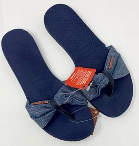 Original HAVAIANAS Womens You St Tropez Shine Bow Flip Flops Navy Blue 7 8 W - Picture 1 of 3