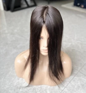 12 inch 13x15cm Affordable Free Part Natural Black Silk Base Human Hair Topper - Picture 1 of 10