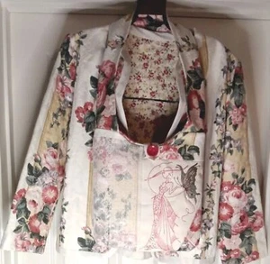 "NEW" HANDMADE OPEN JACKET WITH MATCHING PURSE FLORAL DESIGN SIZE L - Picture 1 of 12