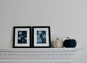 Cyanotype Botanical Prints Pansies Maple Leaves Blue background Home Decor Art - Picture 1 of 6