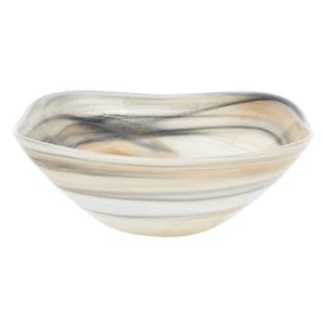 Modern European Mouth Blown Pair of Taupe Alabaster Sq Bowls, 6 Inches - Picture 1 of 2