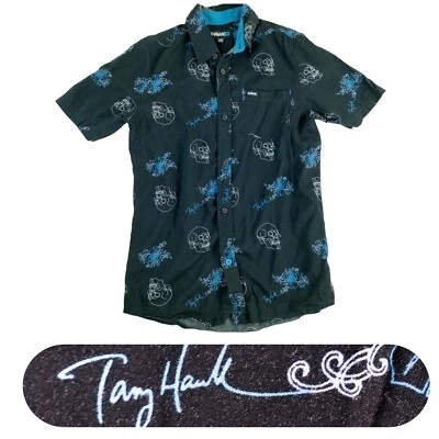 Tony HAWK Shirt Mens Small Black Skull Floral Short Sleeve Collared Button Down - Image 1 of 4