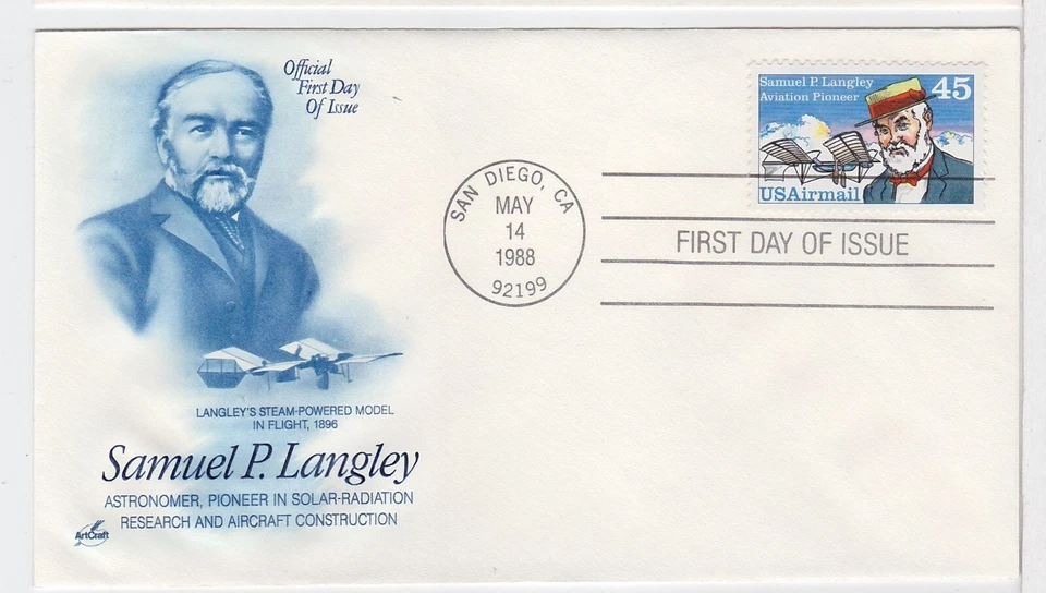 TurtlesTradingPost- Samuel P Langley Aviator 1988 FDC #C118 Artcraft Hand Cancel - Image 1 of 1