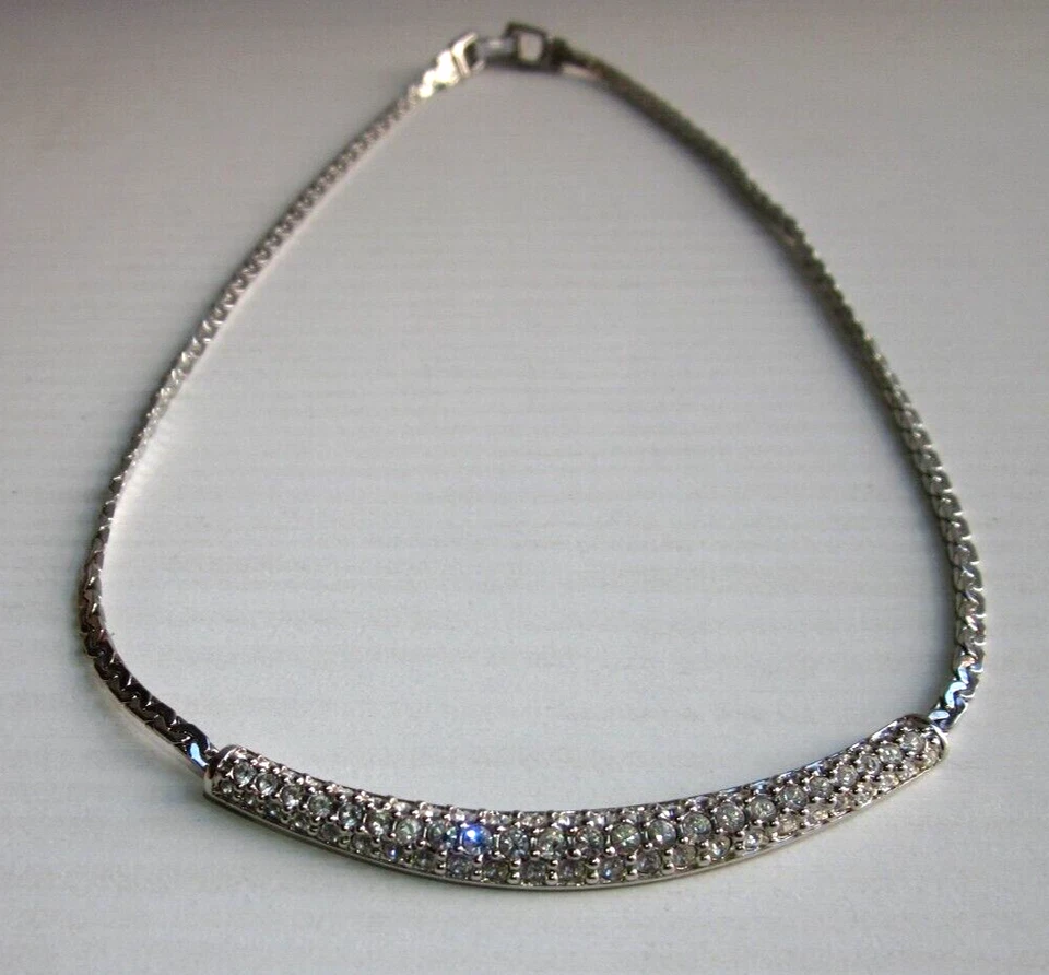 Collana Donna Swarovski Strass Choker Rodiato 1990 Vintage Raro Clip-di 41,5 cm - Immagine 1 di 4