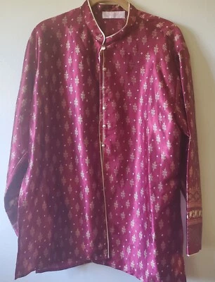 Oscar de la Renta Etiqueta Rosa Manga Larga Ropa de Salón Botón para Dormir Sedoso Talla L Foto 1 de 4