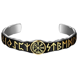 Nordic Norse Viking Rune Vegvisir Amulet Bracelet Men Women Stainless Steel Cuff - Picture 1 of 7