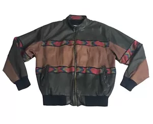 Vintage Adler Jacket Men L Leather Aztec Bomber Zip Southwestern Western 90s Y2K - Picture 1 of 23
