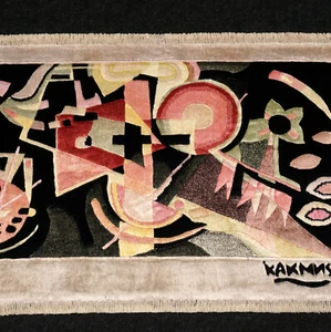 Silk Rug Kandinsky 95 x 62 cm China Wall Picture Oriental Hand-Knotted Carpet - Picture 1 of 13