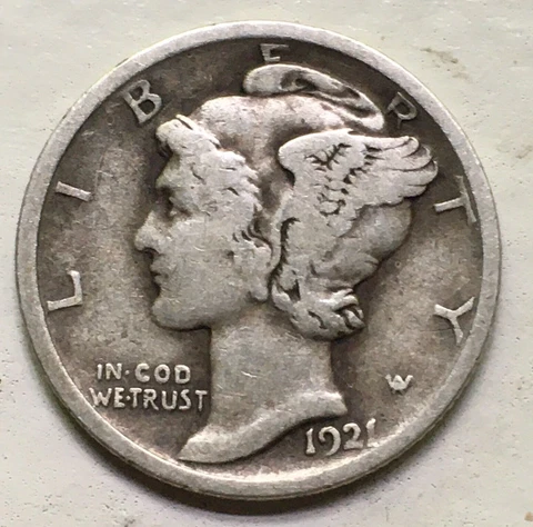 1921-P Mercury Head Dime, VF Condition, 90% Silver (F219) Cover