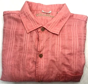Men's S XL Caribbean Pink 85% Textured Linen Button Down Casual Hawiian Shirt - Picture 1 of 6