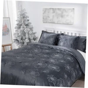 Comforter Set Queen Size, Floral Velvet Comforter with Soft Brushed Deep Grey - Picture 1 of 8