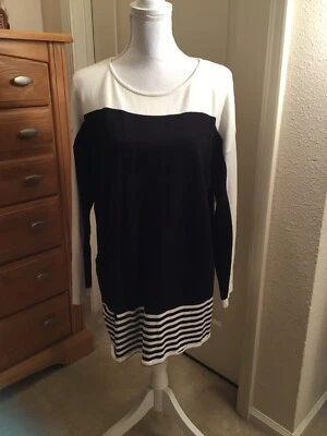 Joseph A. Suéter Manga Larga Blanco y Negro XL Rayas Parte Inferior ****NUEVO**** Bolsillo Foto 1 de 4