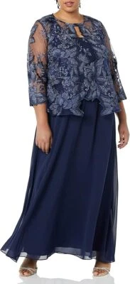 Alex Evenings Dress Tea Length Jacket Navy Blue Plus Women sz 20 W  NEW NWT AE5 - Image 1 of 4