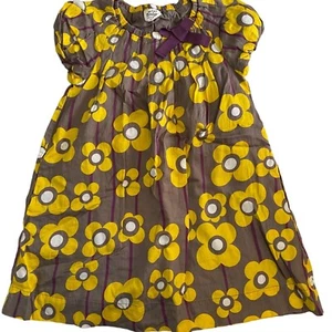 Mini Boden Gray/Yellow Large Flowers Ruched Neckline Girls Dress 5-6Y - Picture 1 of 4