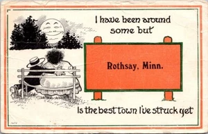 Postal de humor cómico saludos ROTHSAY, Minnesota MN "Best Town I've Struck Yet" - Imagen 1 de 2