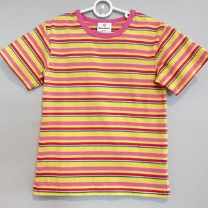 HANNA ANDERSSON GIRLS TEE STRIPE BOXY RINGER 100% COTTON SHIRT PINK YELLOW 8 130 - Picture 1 of 4