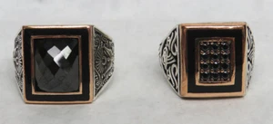 SOBRESALIENTE PAR DE ANILLOS TURCOS PARA HOMBRE VINTAGE GRANATE ORO Y PLATA TALLA 11,5 - Imagen 1 de 6