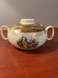 Vintage Sabin 22K Gold Warranted Crest-O-Gold Sugar Bowl With Lid - Picture 1 of 9