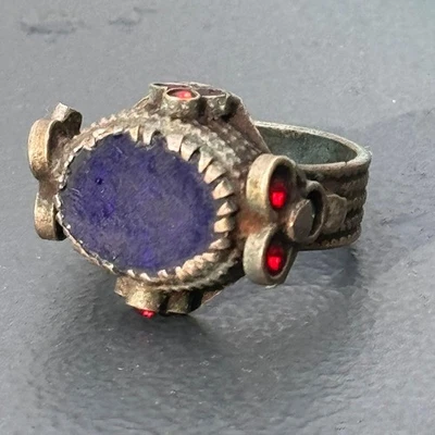 Anillo tribal vintage de vidrio enchapado en plata talla 11 Foto 1 de 4