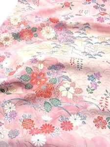 e074-L_Tela Kimono Japonesa_Seda, Rosa Polvo,Mono,Flor,162 cm - Imagen 1 de 12