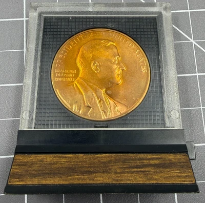 Franklin Roosevelt Inauguración Presidencial Medalla de Bronce EE. UU. Como Nueva 34 mm y Soporte Foto 1 de 4