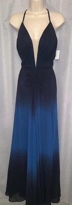 Vestido de novia para mujer David's azul ombre gasa halter línea A talla 12 Foto 1 de 4