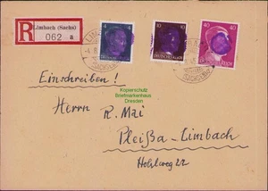 B22794 Brief Einschreiben SBZ Sächsische Schwärzung mit Stmpel Limbach Gebühr be - Picture 1 of 2