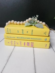 Yellow Book Stack Decor: Cheerful Home Bookshelf Display- Set of 3 - Picture 1 of 6