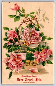 Blumengrüße aus Deer Creek Indiana IN Carroll County 1908 Postkarte - Bild 1 von 2