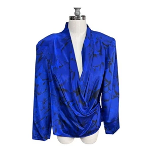 Jaclyn Smith Vintage drapierte Bluse Whimsigoth Blumen Satin hinten Knopf 80er Gr. 10 - Bild 1 von 10