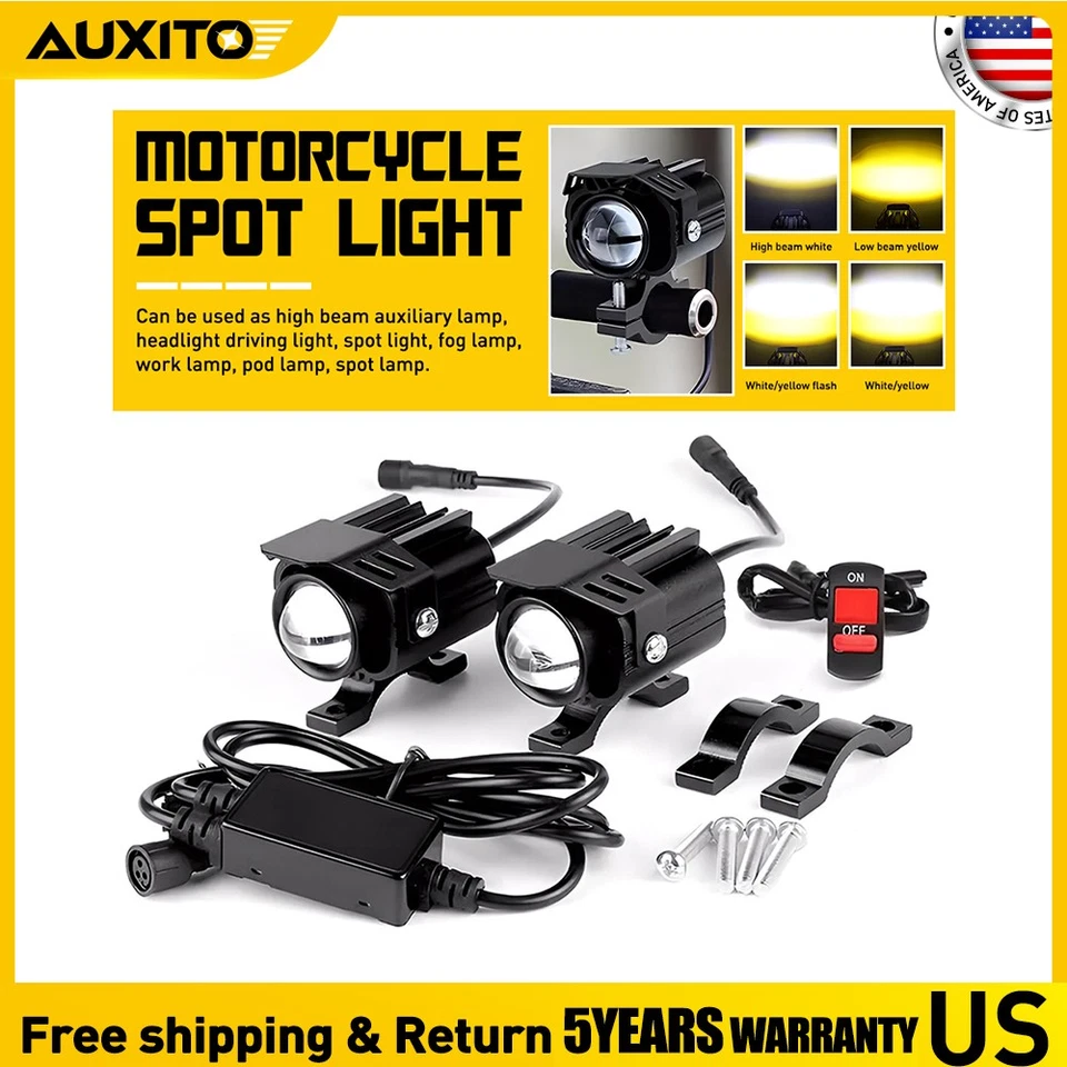 2X Faro LED para moto foco antiniebla de conducción lámpara auxiliar blanco amarillo Foto 1 de 4