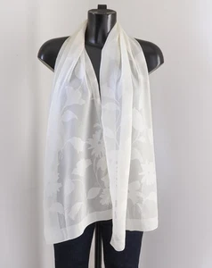Cream Silk Long Scarf - Jacquard / Chiffon  - Picture 1 of 2