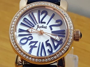 Damen Blau Leder Rosegold Swarovski Pave Pop-Art Taschenuhr PK1012 NEU - Bild 1 von 10