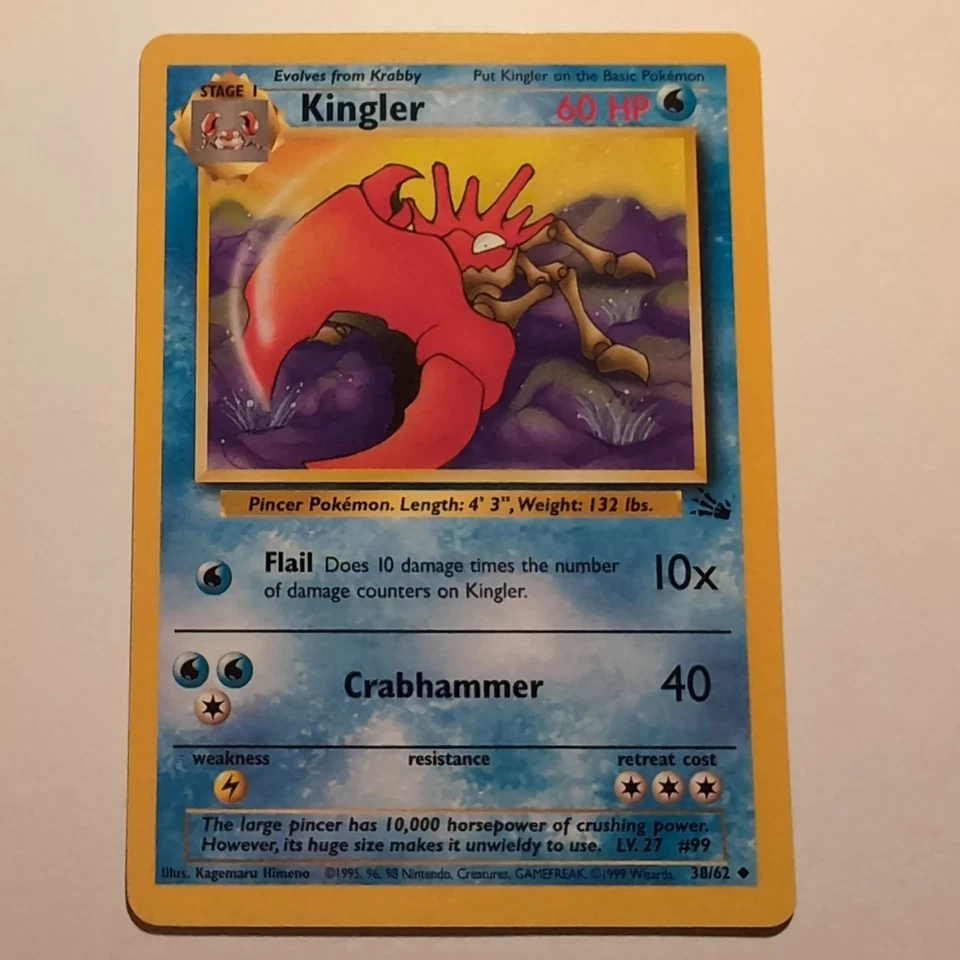 Kingler - Pokemon TCG Karte - Fossil - 38/62 - 1999 - English - Bild 1 von 2