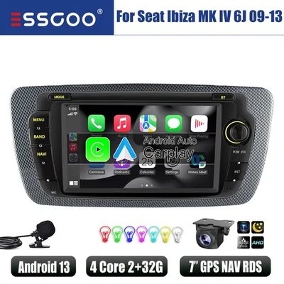 Für Seat Ibiza MK4 6J 09-2013 Carplay Autoradio 2+32G Android 14 GPS RDS KAM MIK - Bild 1 von 4